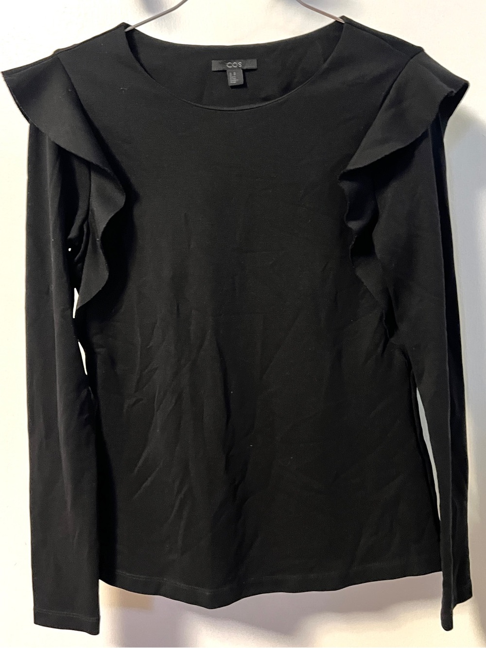 COS Black Ruffle Shoulder Long Sleeve Top